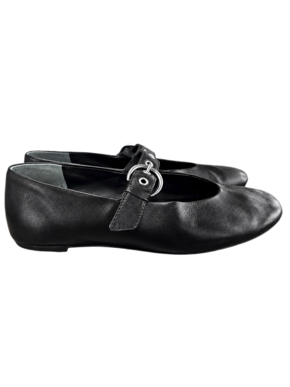 Reformation Bethany Black Leather Mary Jane Ballet Flats Size 8 - Picture 3 of 5
